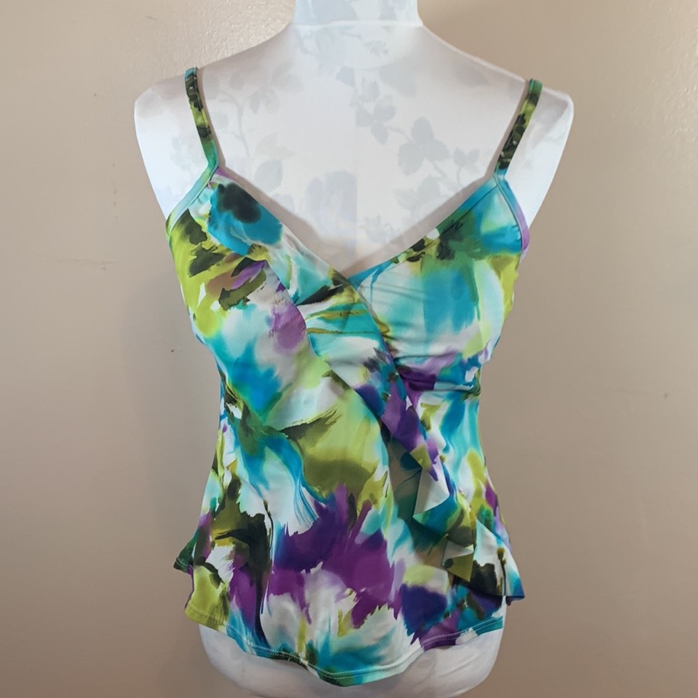 Caribbean Joe Island Supply Co. Sz 14 Watercolor Tankini Top - Picture 2 of 9